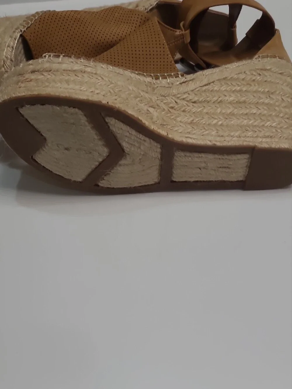 Marc Fisher Tan Leather Perforated Espadrille Platform Wedge Sandals - Size 8.5